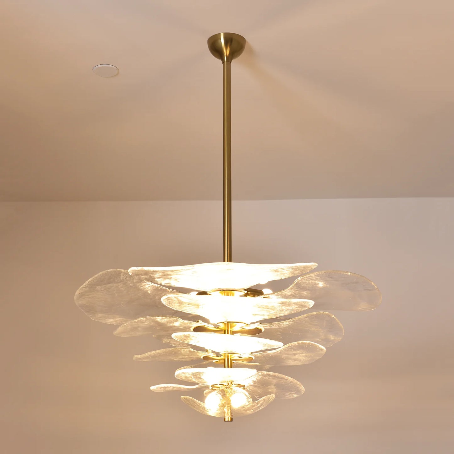 Leaf-Shaped White Textured Glass Chandelier