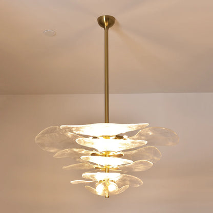 Leaf-Shaped White Textured Glass Chandelier