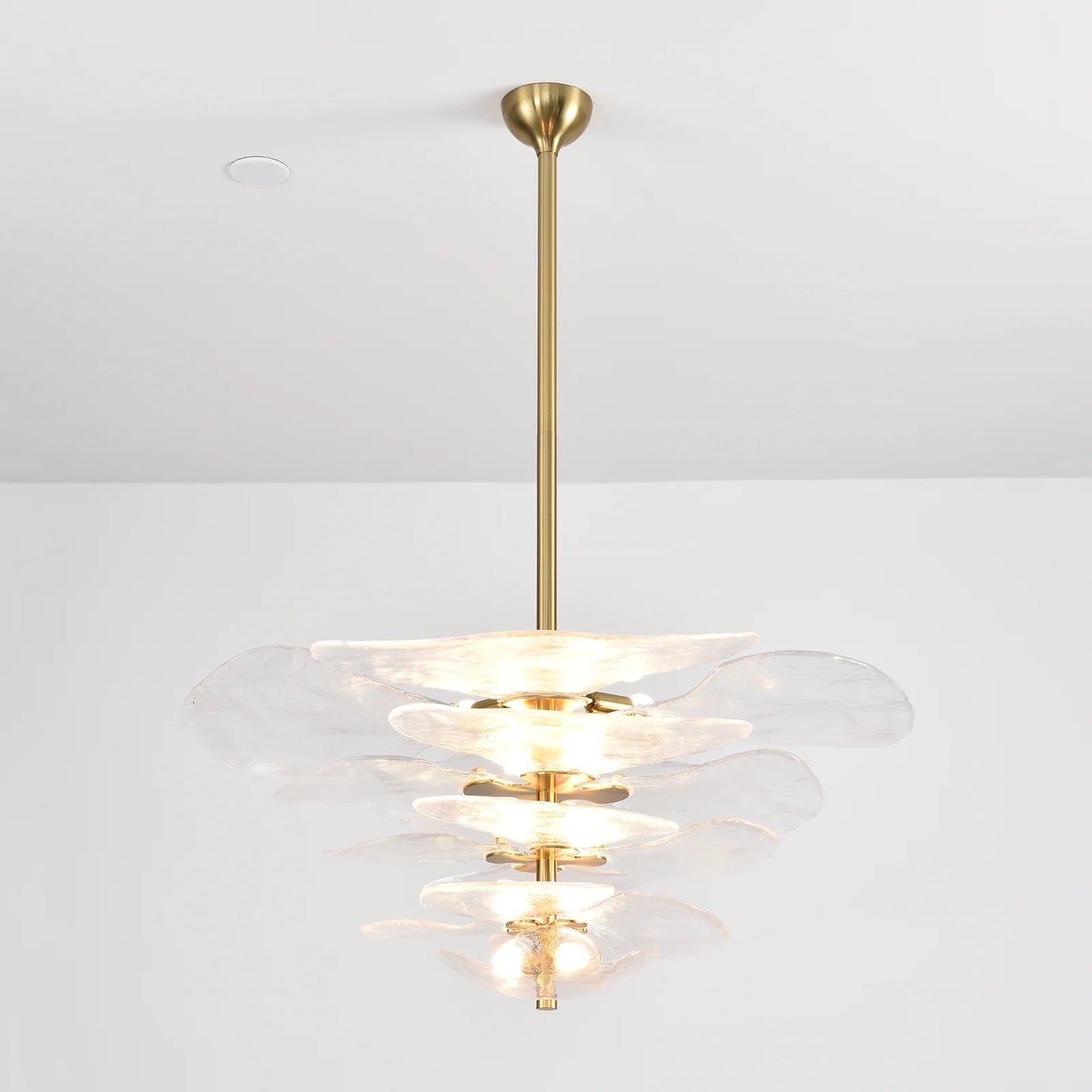 Leaf-Shaped White Textured Glass Chandelier