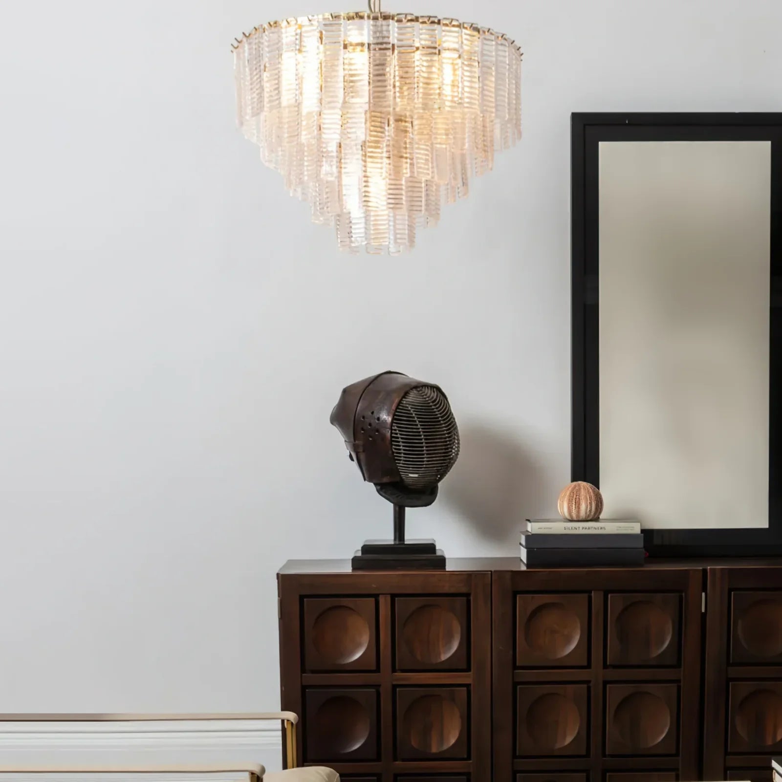 Transparent Ridged Glass Rectangle Chandelier - Nuvé