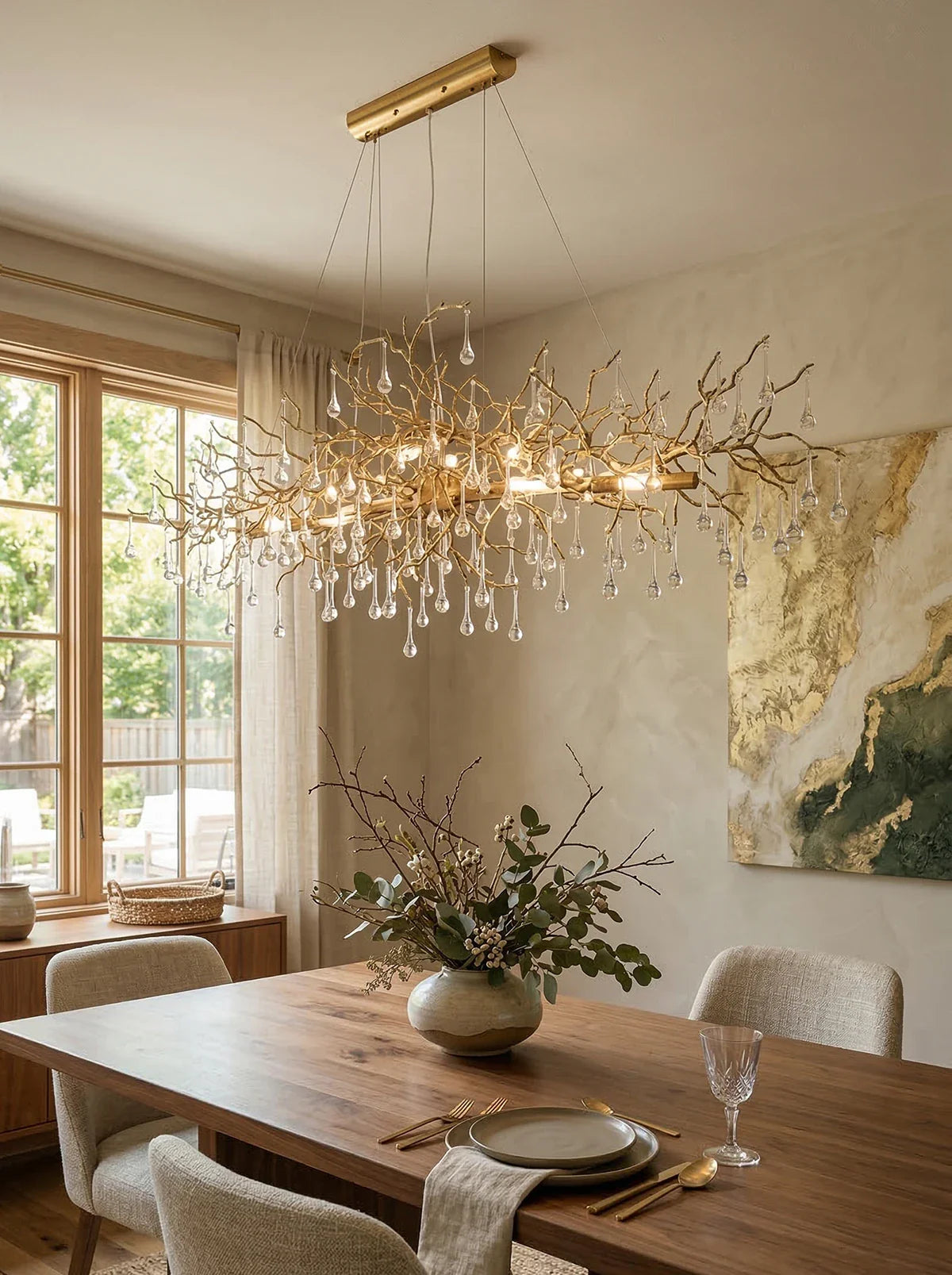 Korewolamp Tree Branch Bijou Crystal Drop Chandelier featuring delicate crystal drops and a branch-inspired design.