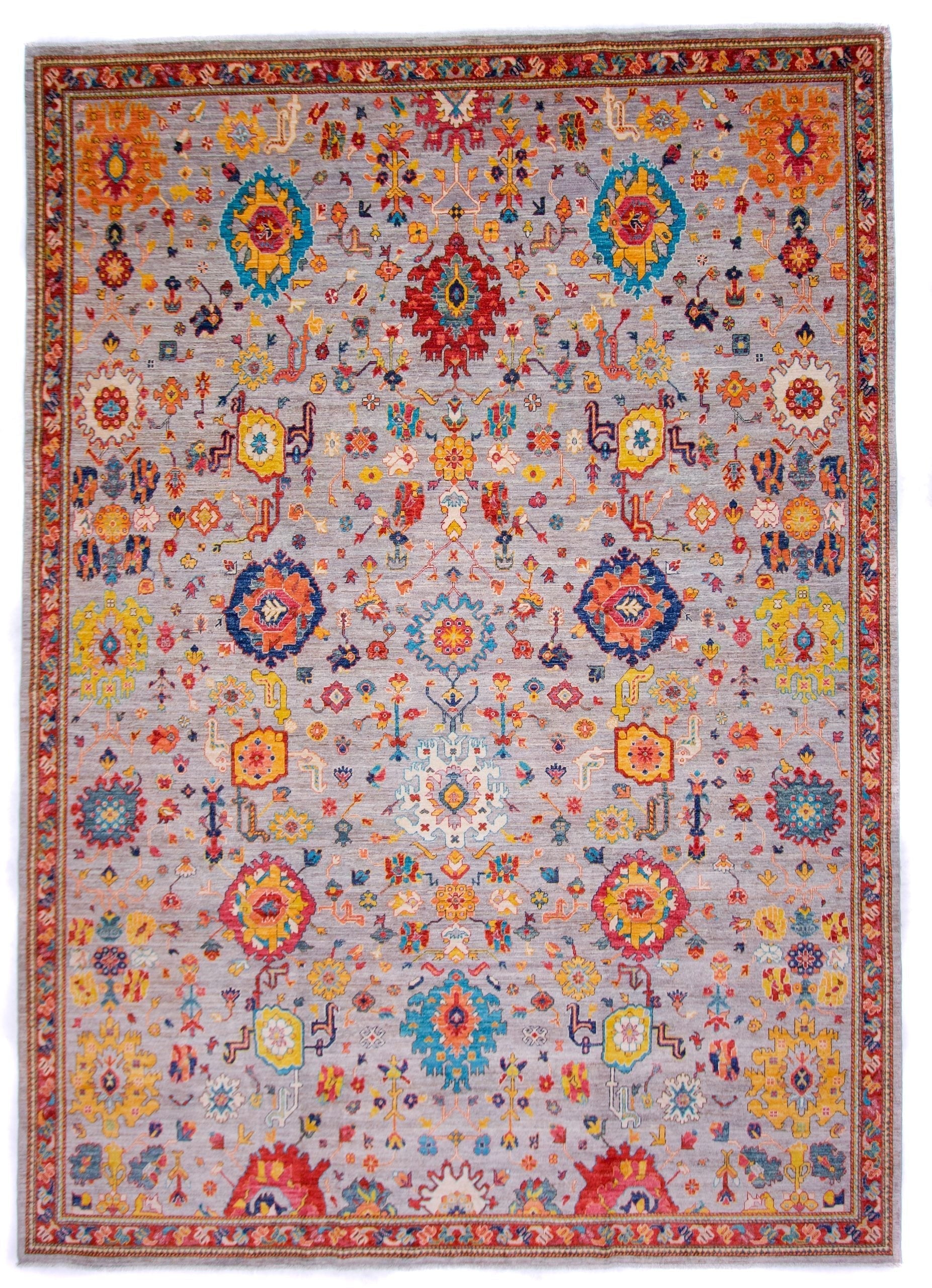 Afghan Oushak (8'11"x12'04") gray/jewel tones - Nuvé