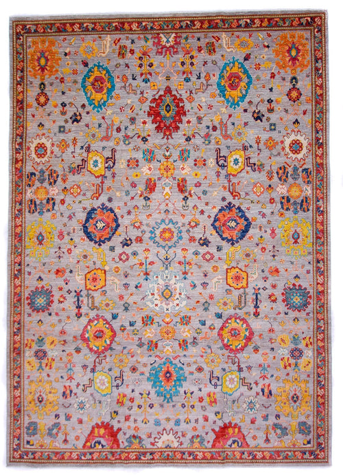 Afghan Oushak (8'11"x12'04") gray/jewel tones - Nuvé