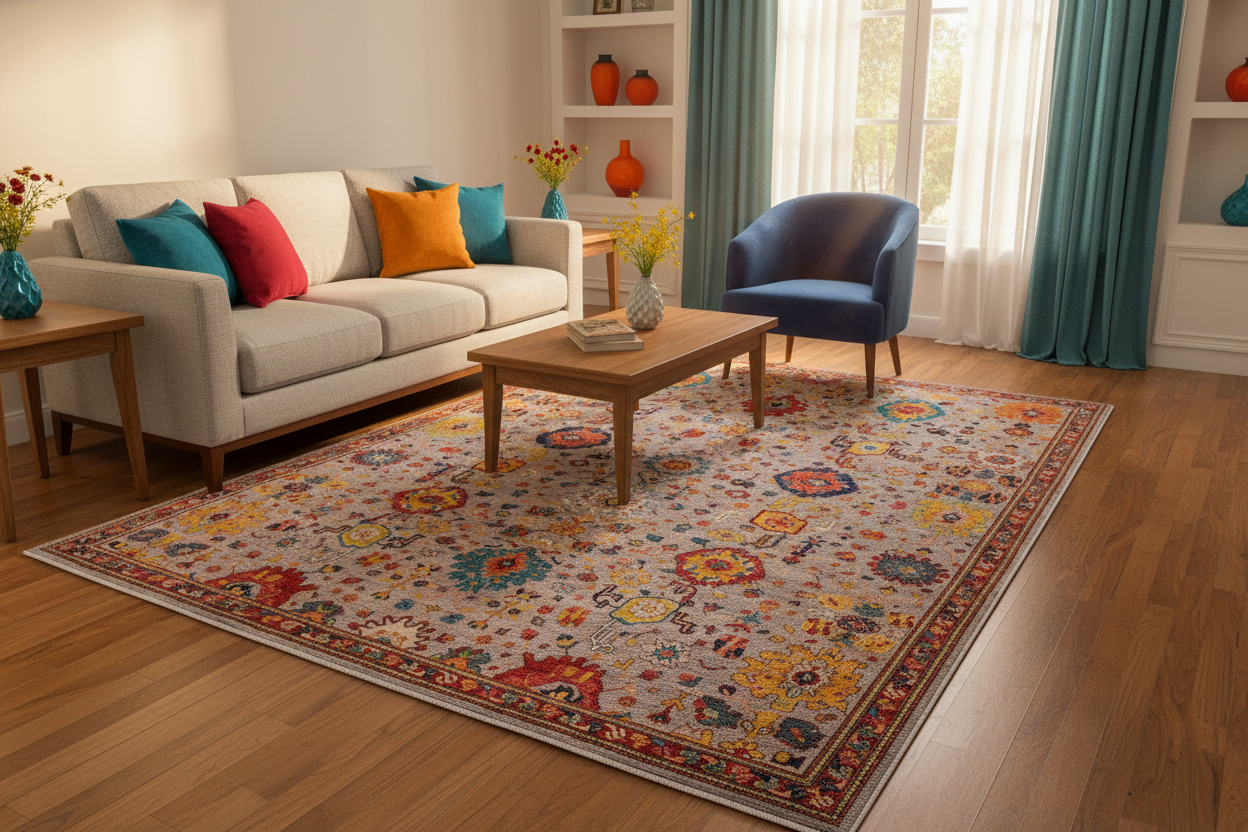 Afghan Oushak (8'11"x12'04") gray/jewel tones