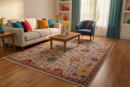 Afghan Oushak (8'11"x12'04") gray/jewel tones