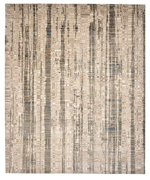 Kirishian Rugs Contemporary wool and bamboo area rug in gold, ivory, and teal with 8x10 feet size and modern design.