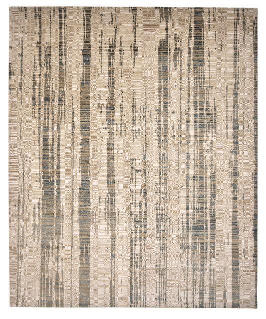 Kirishian Rugs Contemporary wool and bamboo area rug in gold, ivory, and teal with 8x10 feet size and modern design.