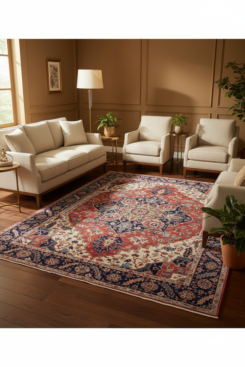 Serapi (9'00"x11'07") red/ivory/navy