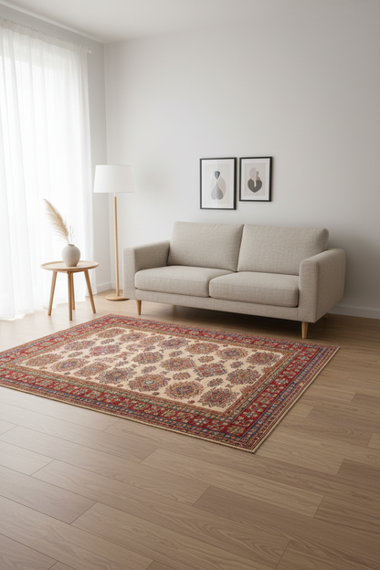 Super Kazak (5'07"x7'09") ivory/red