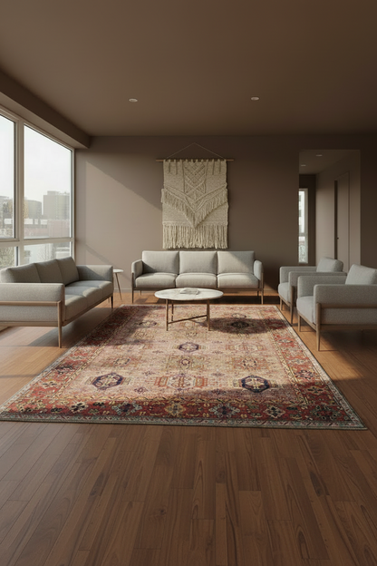 Afghan Karajeh (7'11"x9'08") brown/red