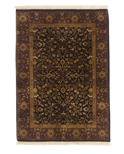 Kirishian Rugs IndoFarahan black and rust 2x3 woven rug with intricate geometric patterns, ideal for modern and traditional decor.