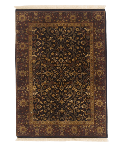 Kirishian Rugs IndoFarahan black and rust 2x3 woven rug with intricate geometric patterns, ideal for modern and traditional decor.