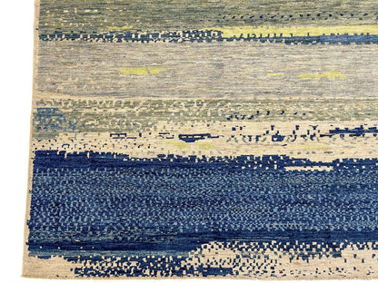 Modern Afghan Gabbeh (9'02"x12'01") blues/green