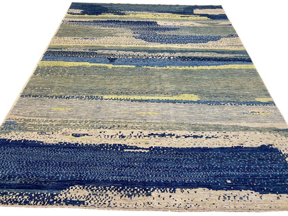 Modern Afghan Gabbeh (9'02"x12'01") blues/green
