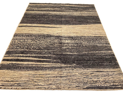 Modern Afghan Gabbeh (8'00"x9'10") dark natural/undyed