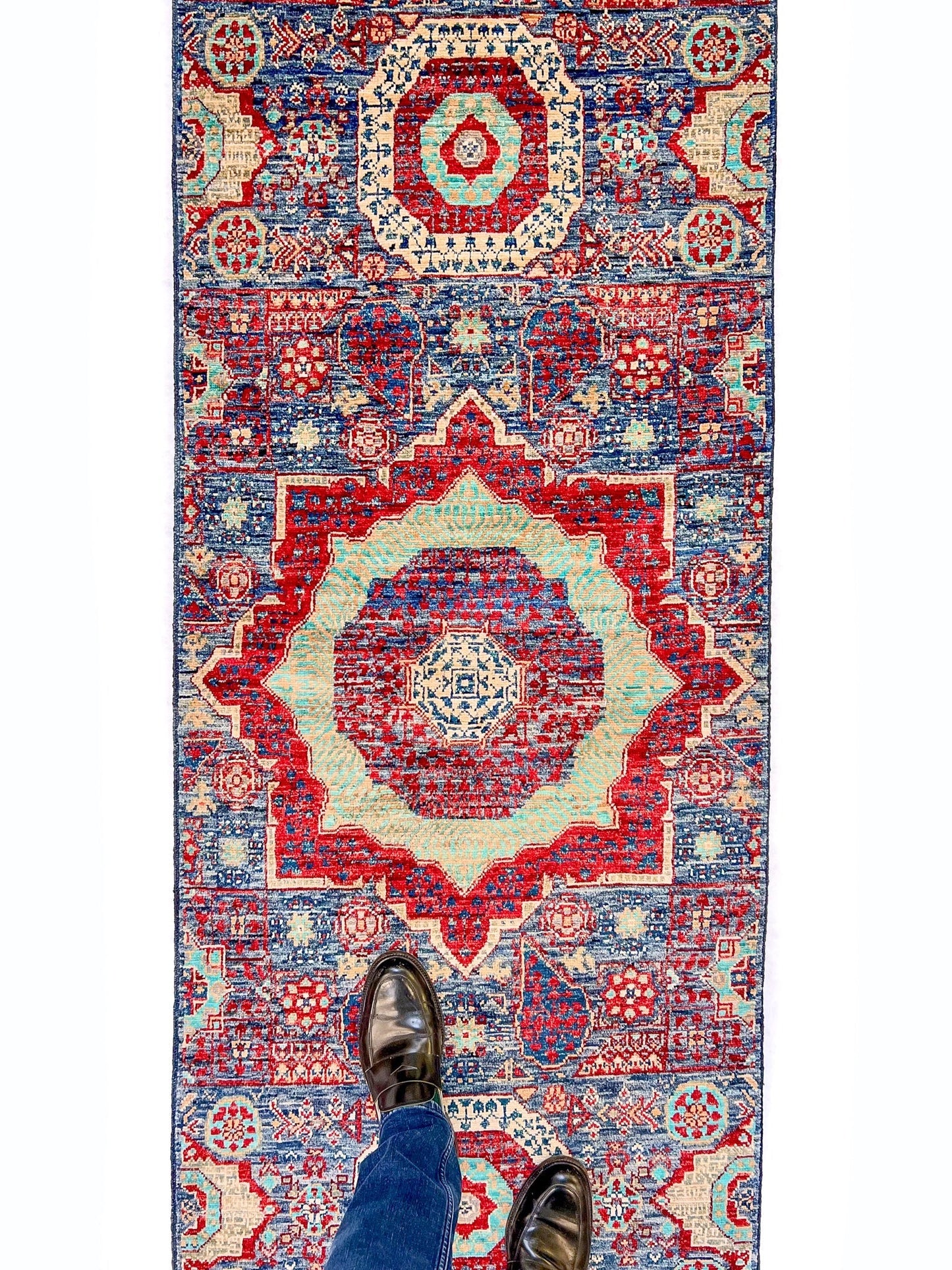Afghan-made Mamluk 12-foot runner rug by Kirishian Rugs, featuring intricate traditional patterns and vibrant colors.