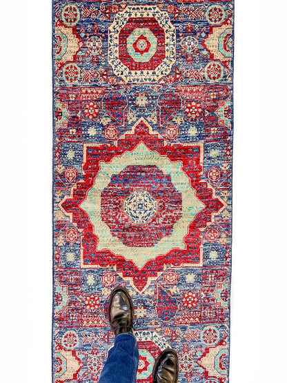 Afghan-made Mamluk 12-foot runner rug by Kirishian Rugs, featuring intricate traditional patterns and vibrant colors.