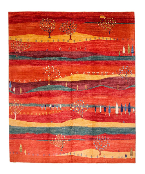Scenic Afghan Gabbeh (8'03"x9'09") rust/red/dk.green - Nuvé