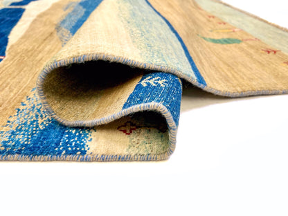 Scenic Afghan Gabbeh (8'00"x9'07") blue/sand/ivory