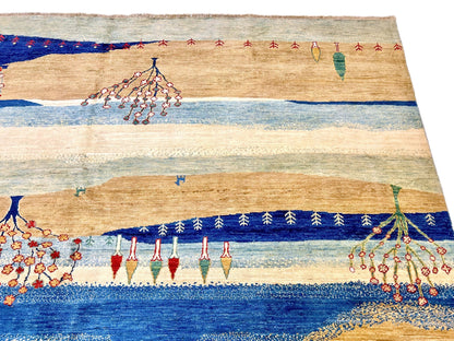 Scenic Afghan Gabbeh (8'00"x9'07") blue/sand/ivory