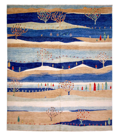 Scenic Afghan Gabbeh (8'00"x9'07") blue/sand/ivory - Nuvé