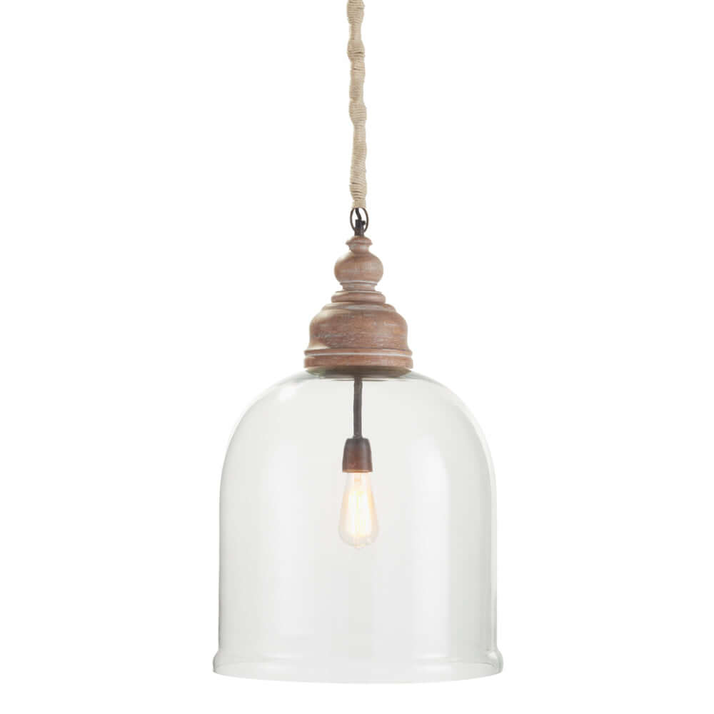 Farmhouse Glass Cloche Pendant Light with Rustic Wood Accent - Nuvé