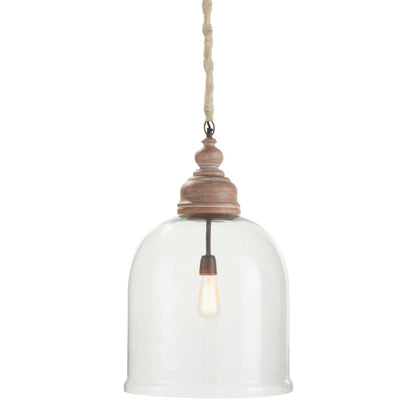 Farmhouse Glass Cloche Pendant Light with Rustic Wood Accent - Nuvé