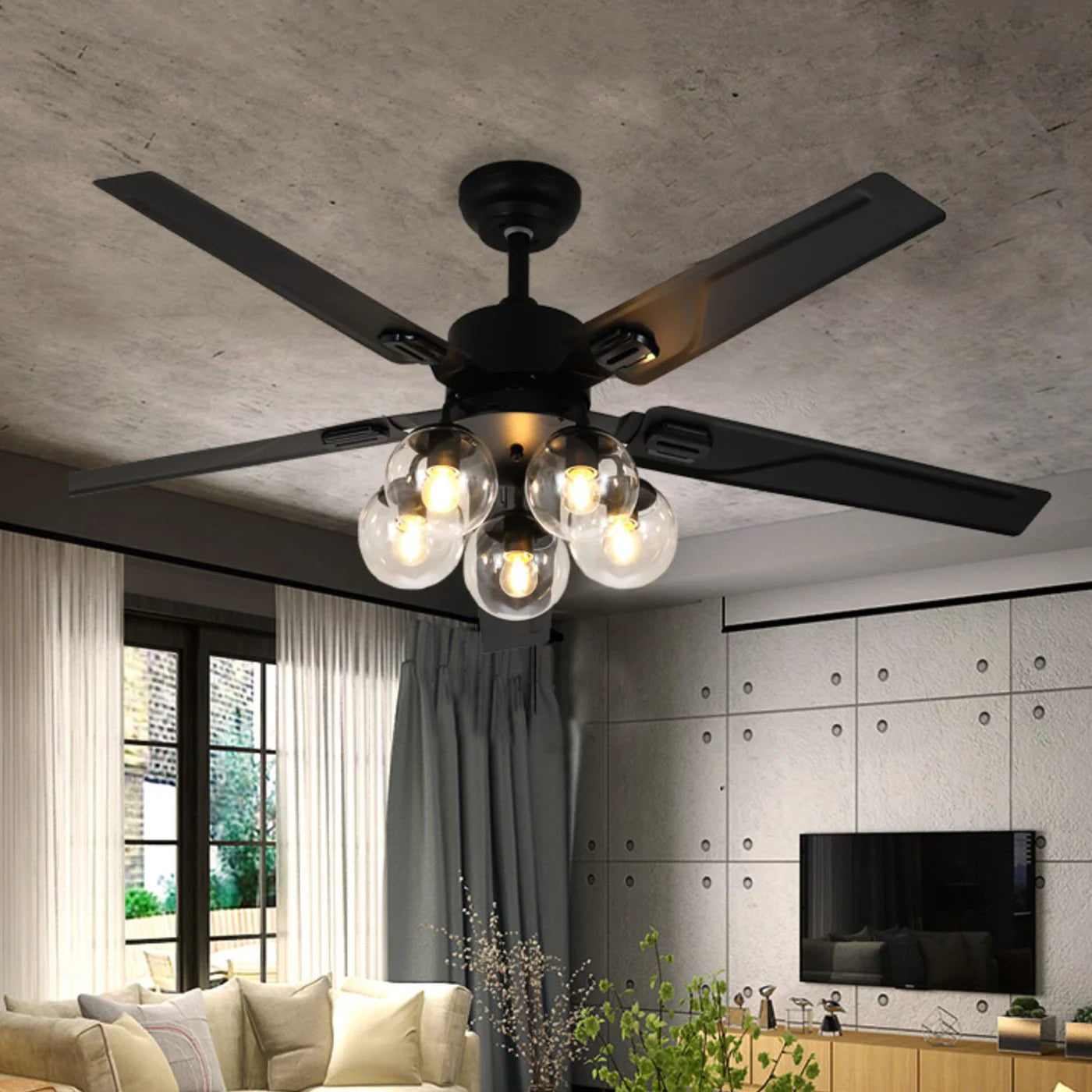 Vintage Glass Ball Ceiling Fan Light - Nuvé