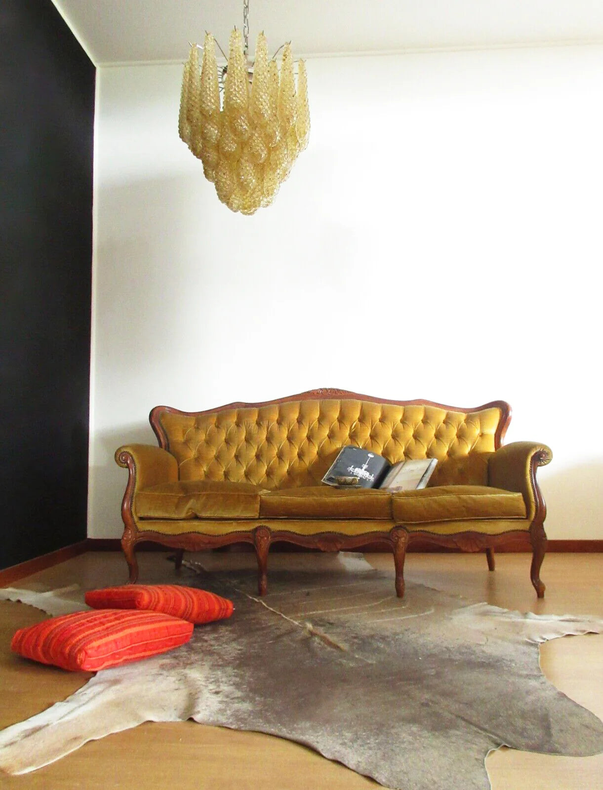 Vintage Murano Amber Glass Petals Chandelier - Nuvé