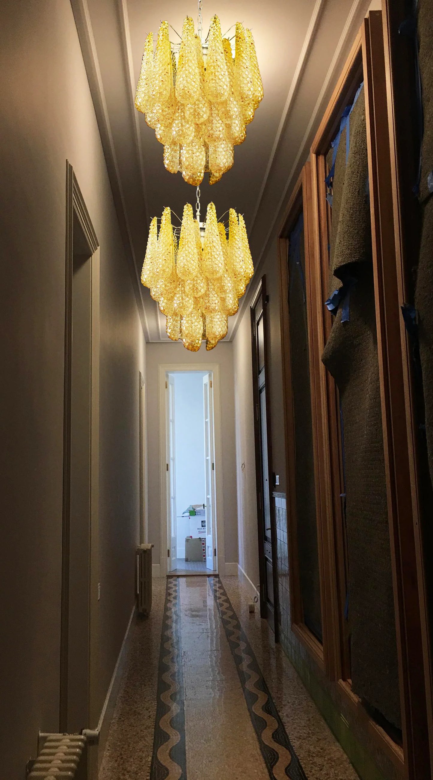 Vintage Murano Amber Glass Petals Chandelier - Nuvé