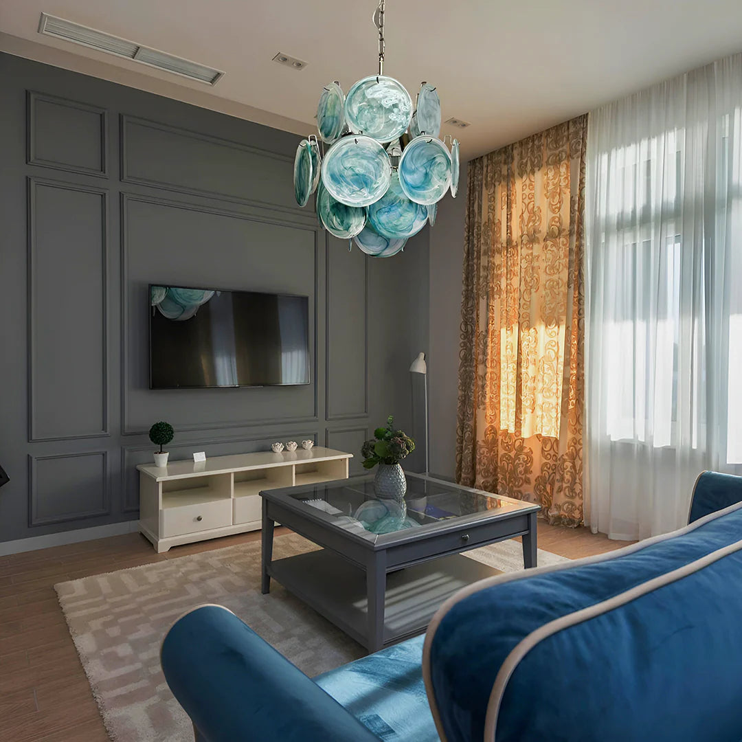 Vintage Murano Blue Glass Disks Chandelier - Nuvé