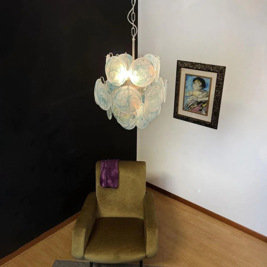 Vintage Murano Blue Glass Disks Chandelier - Nuvé