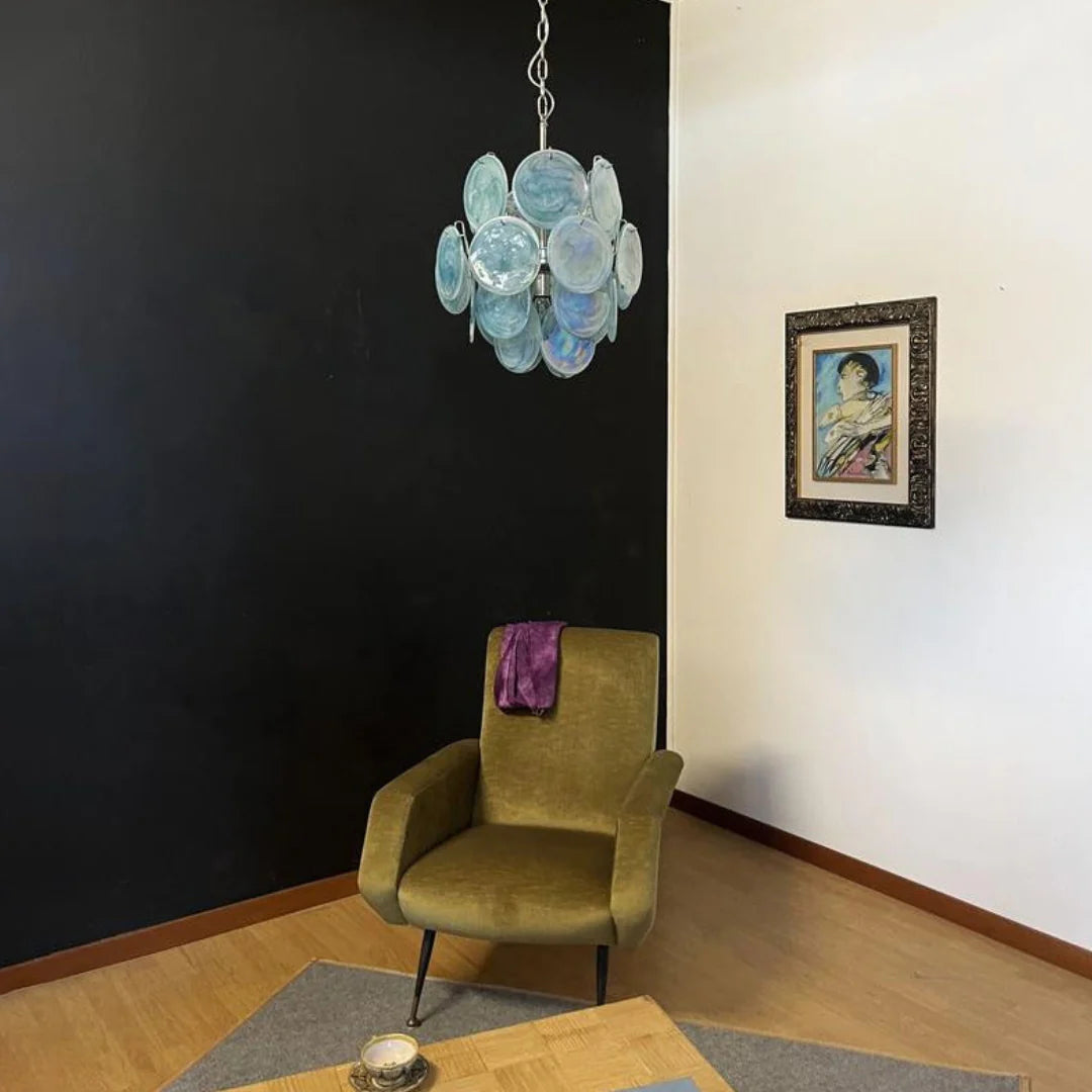 Vintage Murano Blue Glass Disks Chandelier - Nuvé