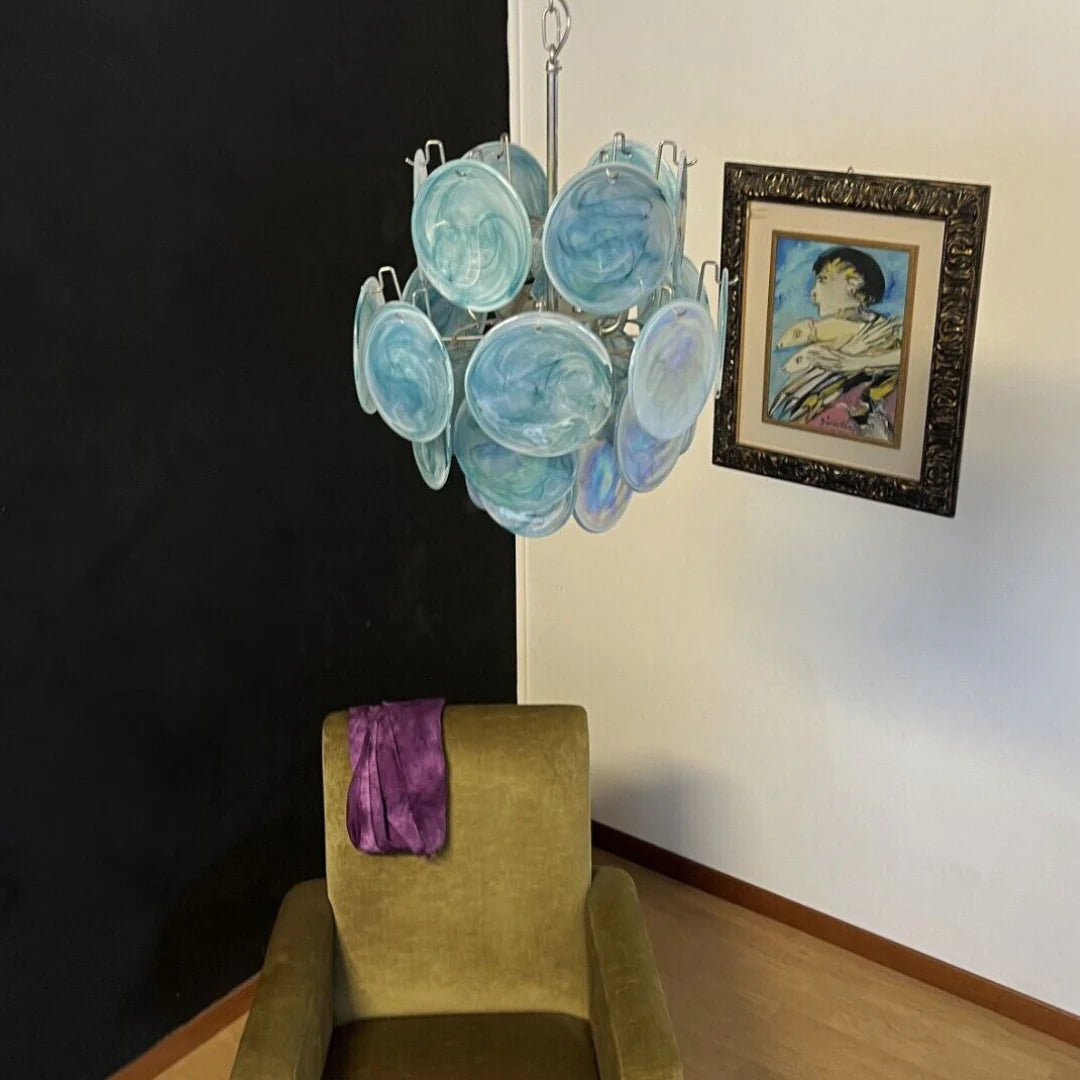 Vintage Murano Blue Glass Disks Chandelier - Nuvé
