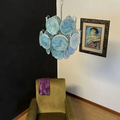 Vintage Murano Blue Glass Disks Chandelier - Nuvé