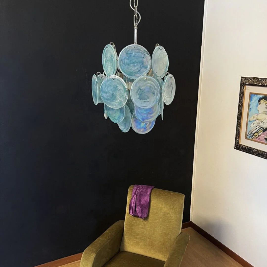Vintage Murano Blue Glass Disks Chandelier - Nuvé
