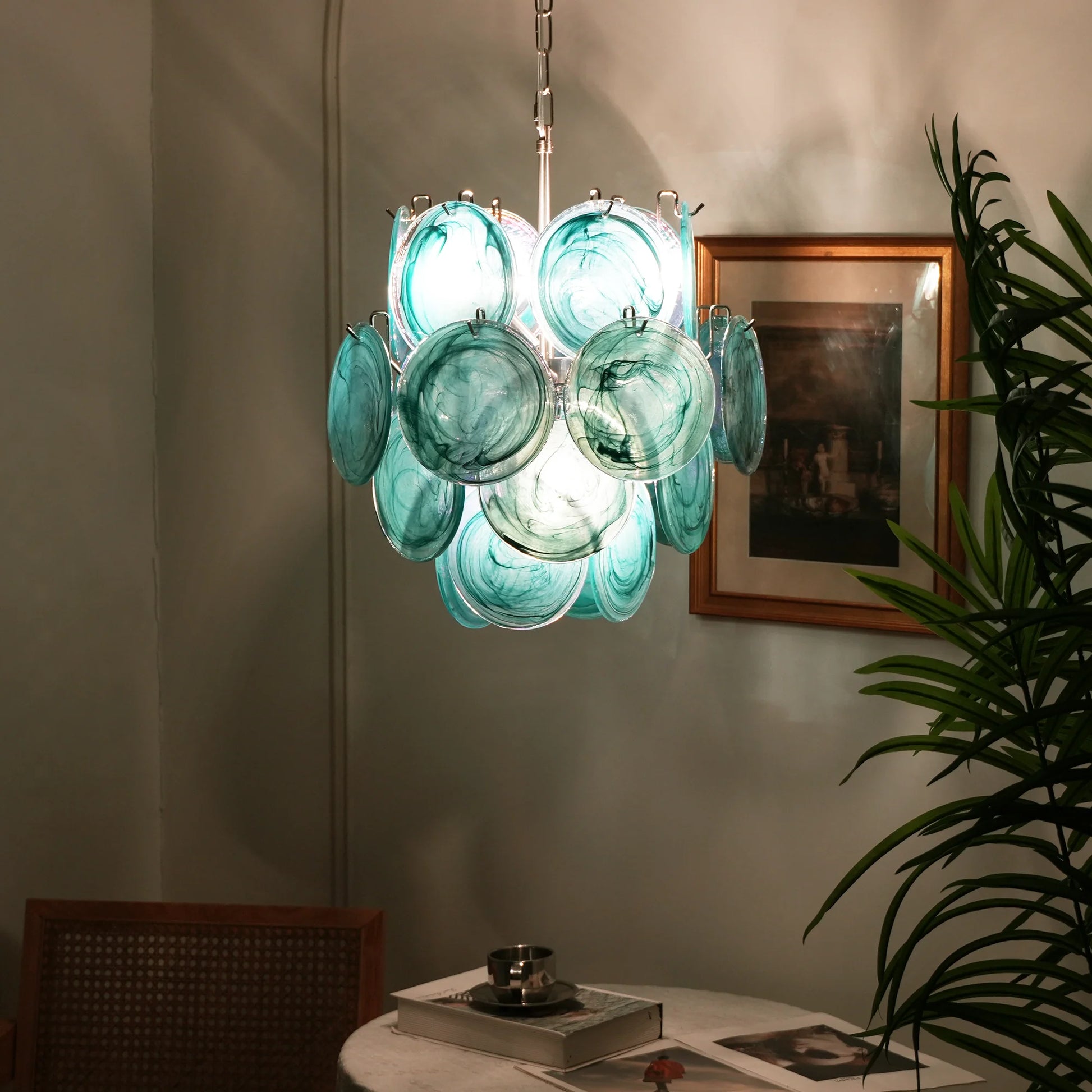Vintage Murano Blue Glass Disks Chandelier - Nuvé