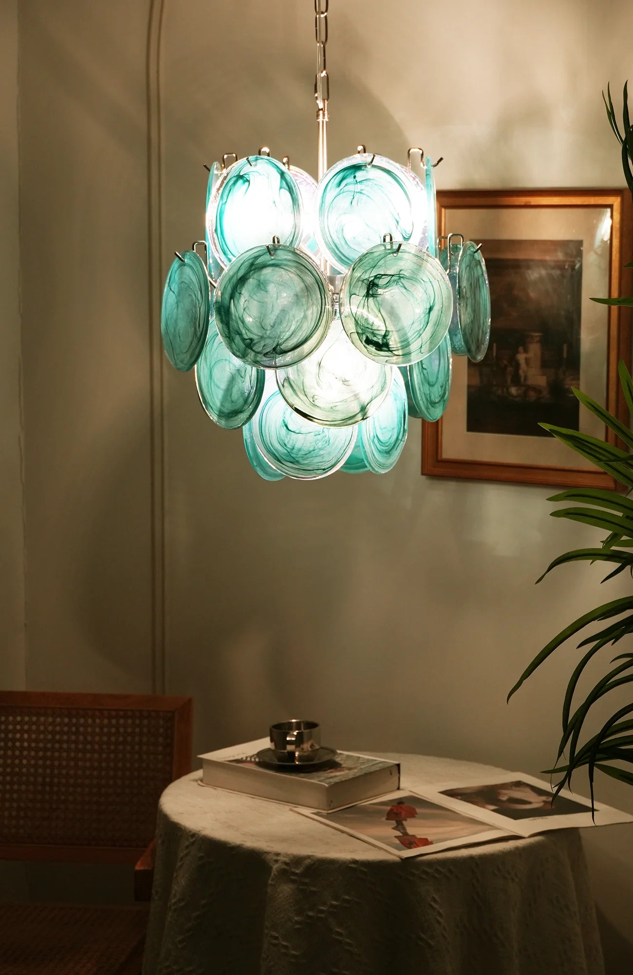 Vintage Murano Blue Glass Disks Chandelier - Nuvé