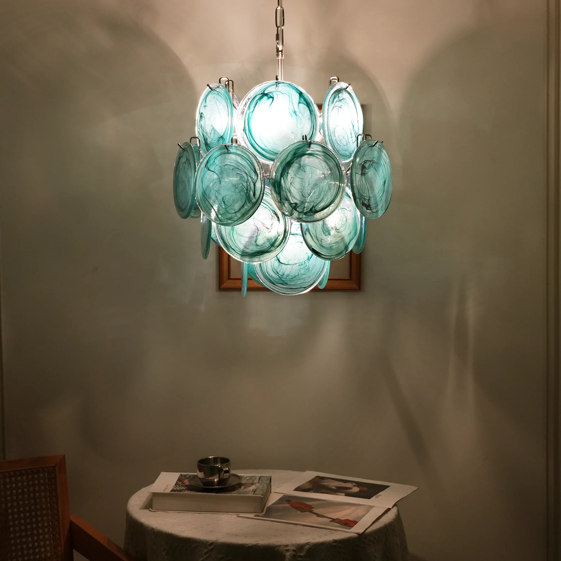 Vintage Murano Blue Glass Disks Chandelier - Nuvé
