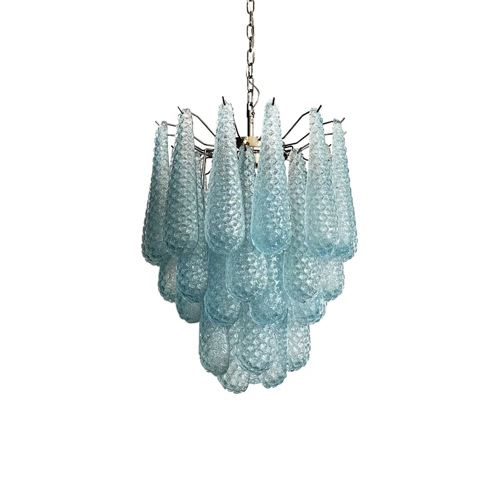 Vintage Murano Blue Glass Petals Chandelier
