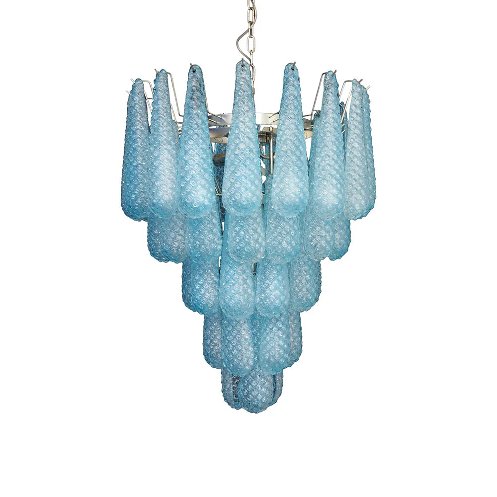 Vintage Murano Blue Petals Drop Glass Chandelier - Nuvé