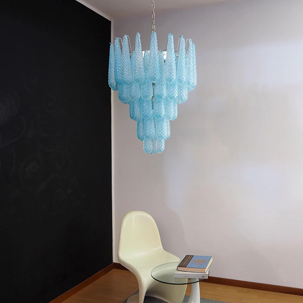 Vintage Murano Blue Petals Drop Glass Chandelier - Nuvé