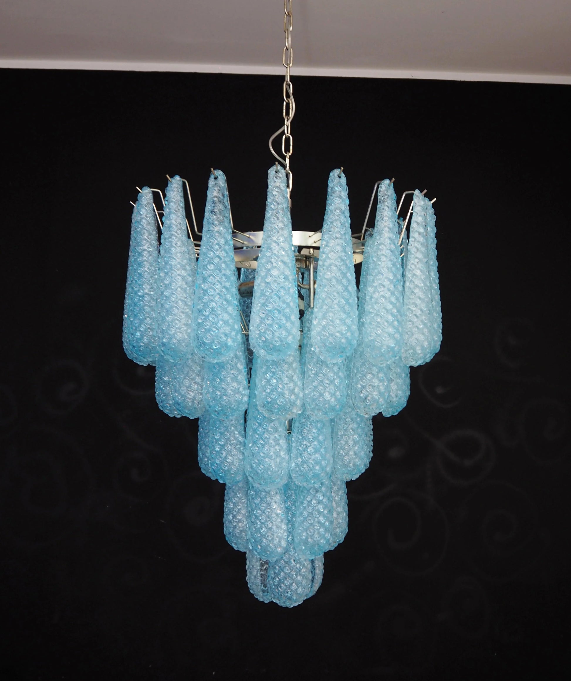 Vintage Murano Blue Petals Drop Glass Chandelier - Nuvé