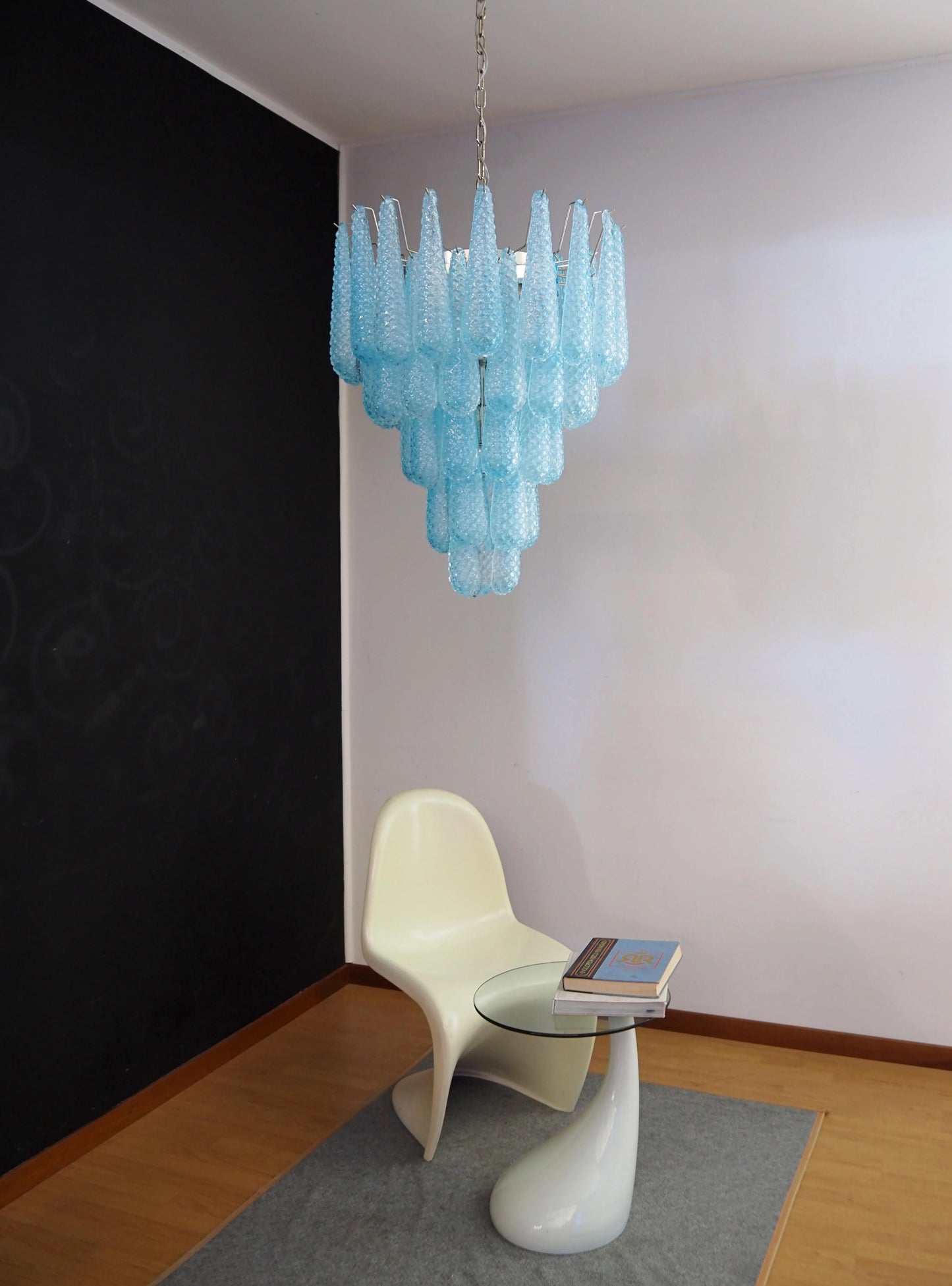 Vintage Murano Blue Petals Drop Glass Chandelier - Nuvé