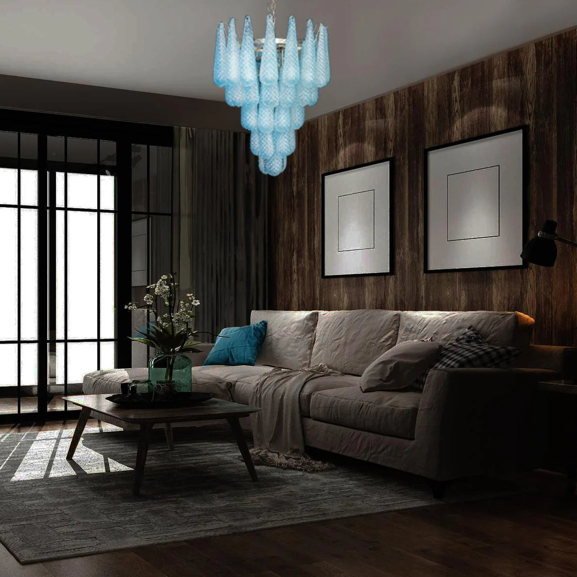 Vintage Murano Blue Petals Drop Glass Chandelier - Nuvé