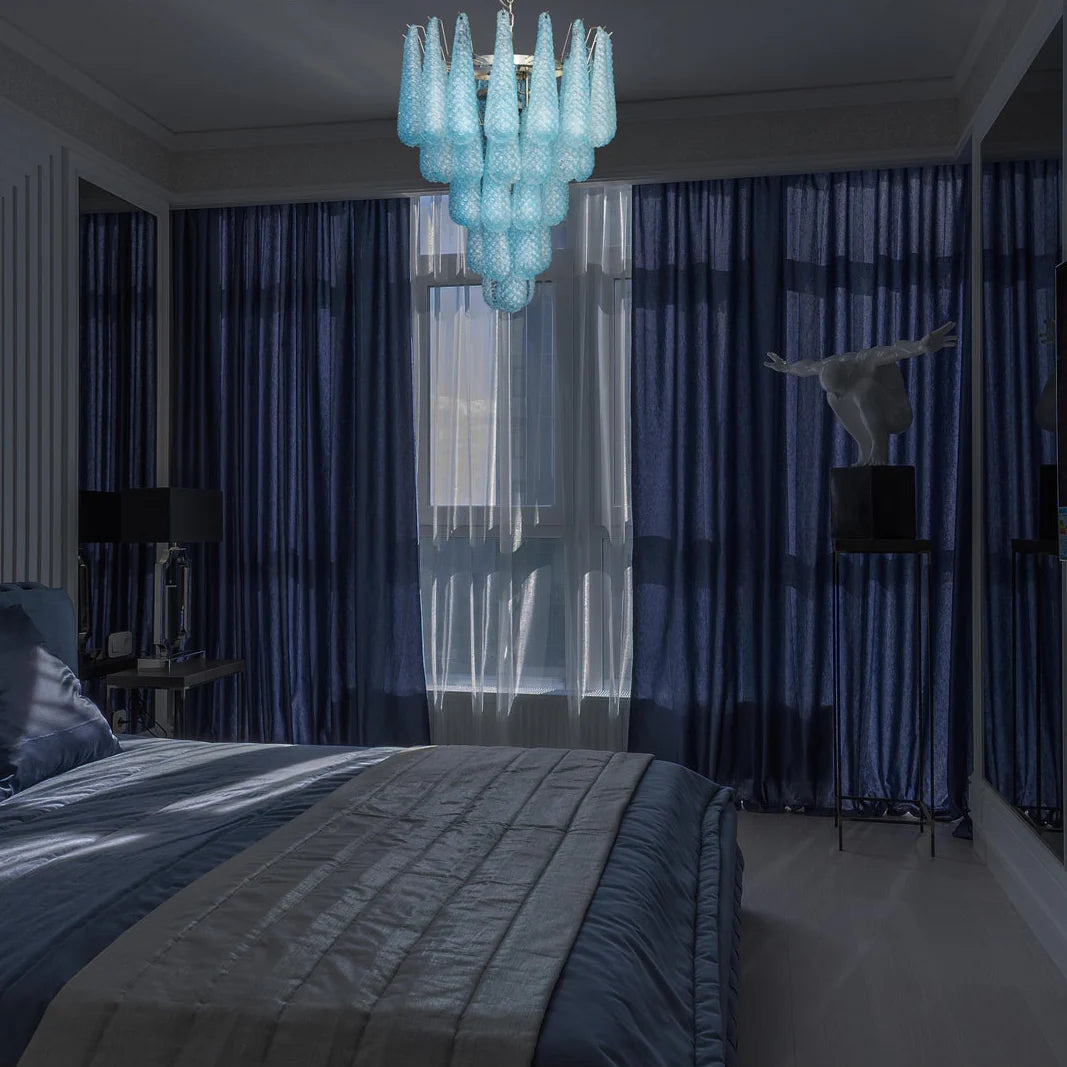 Vintage Murano Blue Petals Drop Glass Chandelier - Nuvé