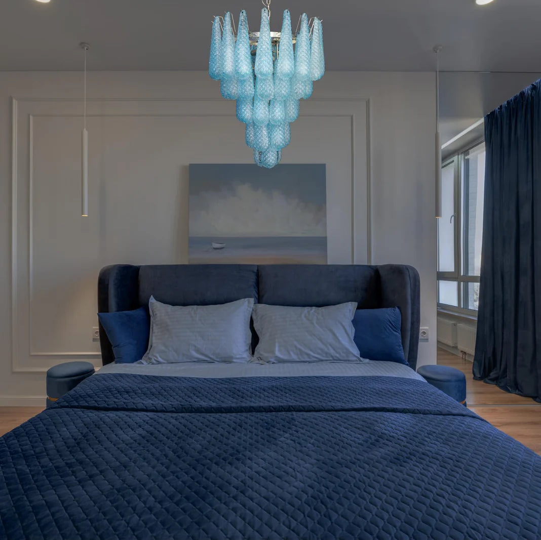 Vintage Murano Blue Petals Drop Glass Chandelier - Nuvé