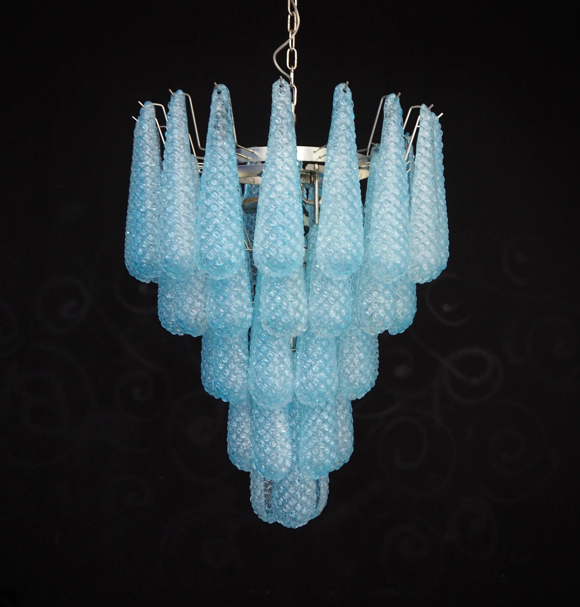 Vintage Murano Blue Petals Drop Glass Chandelier - Nuvé