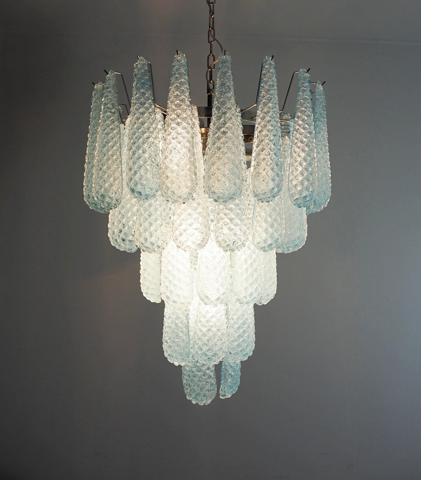 Vintage Murano Blue Petals Drop Glass Chandelier - Nuvé