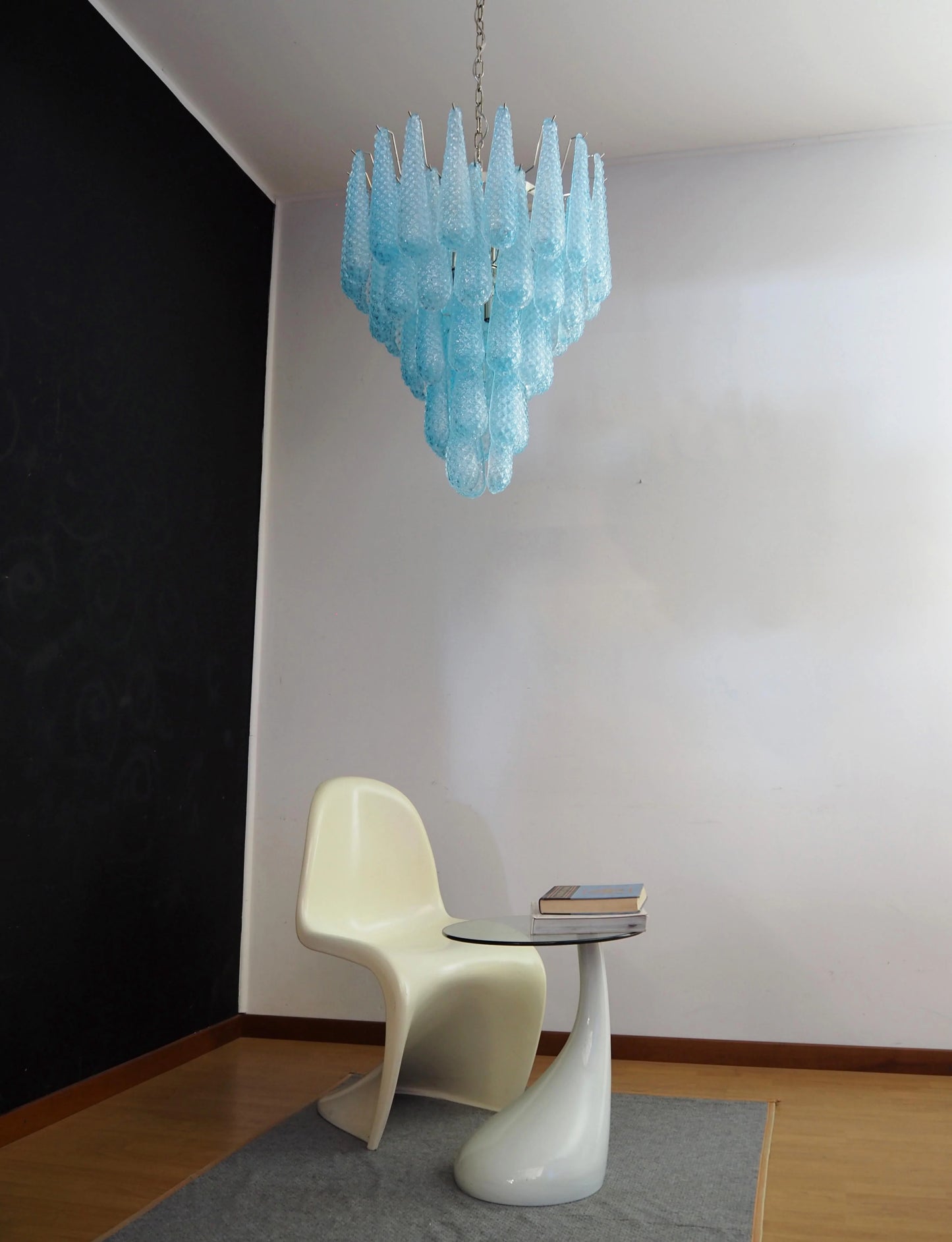 Vintage Murano Blue Petals Drop Glass Chandelier - Nuvé